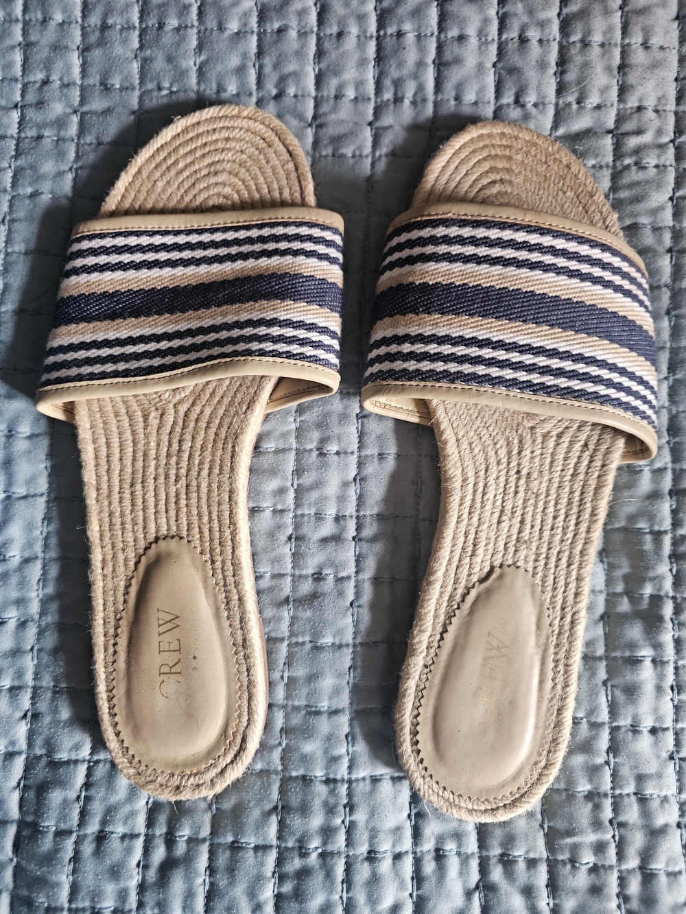 J. Crew Navy and Beige Striped Slide Sandals